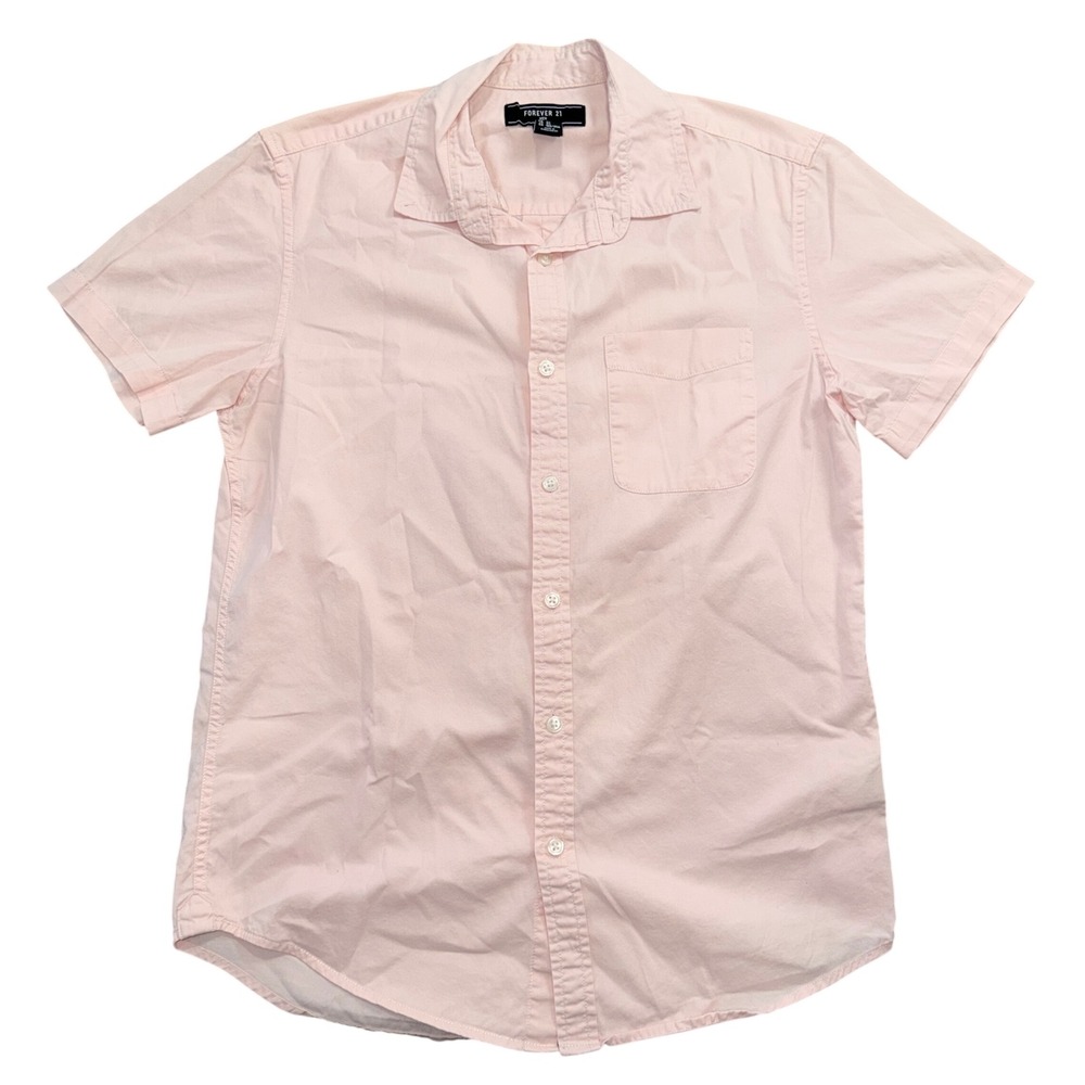 Forever 21 Men Pink Short Sleeve Button‎ Down Shirt XS Solid Casual Pocket